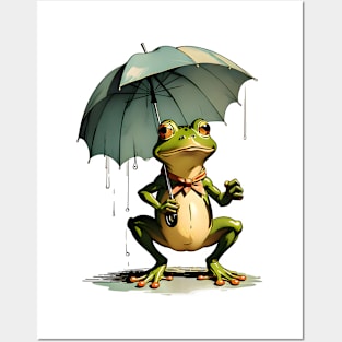 Frog in a Raining Day Posters and Art